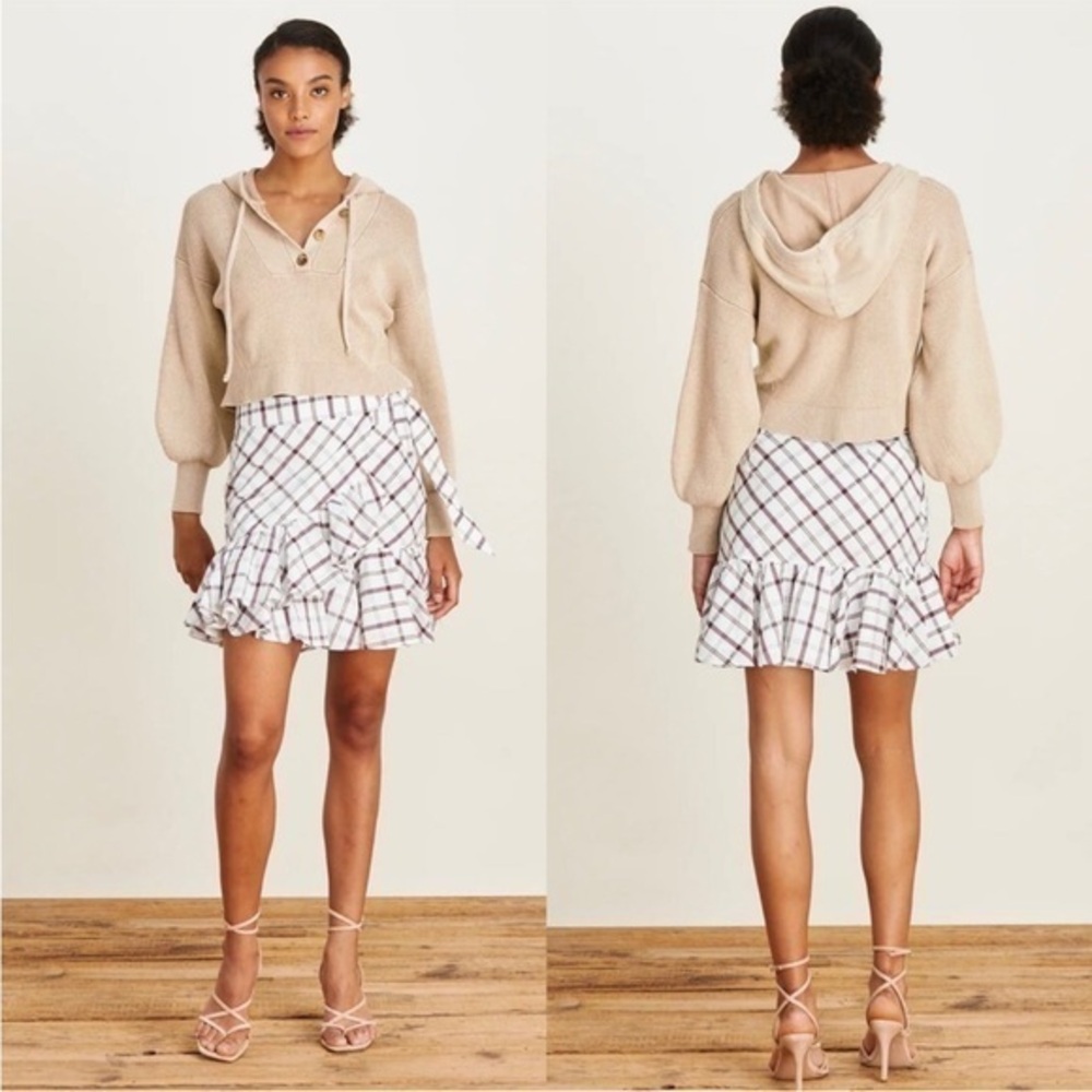 Veronica Beard Skirt Memphis Mini Wrap Ruffle in White Red Blue Plaid